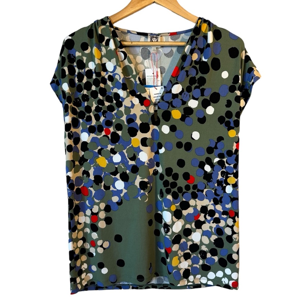 Anne Klein Women’s XL Green Multicolor Sleeveless Shirt Lined Stretch